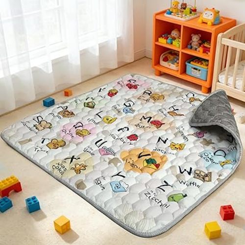 Baby Play Mat for Floor Playpen - 50" X 50" Playpen Mat,Thick One-Piece Crawling, Odorless Floor Mat, Non-Slip Cushioned Baby Playmat for Infants,Babies,Toddlers. Foldable and Machine Washable