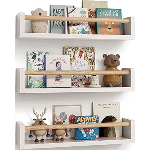 G&W Gruwald Nursery Book Shelves, Set of 3, Wall Bookshelf, Book Shelf for Kids Rooms, Wall Book Shelves for Bedroom Kids, Floating Shelf, Nursery Decor
