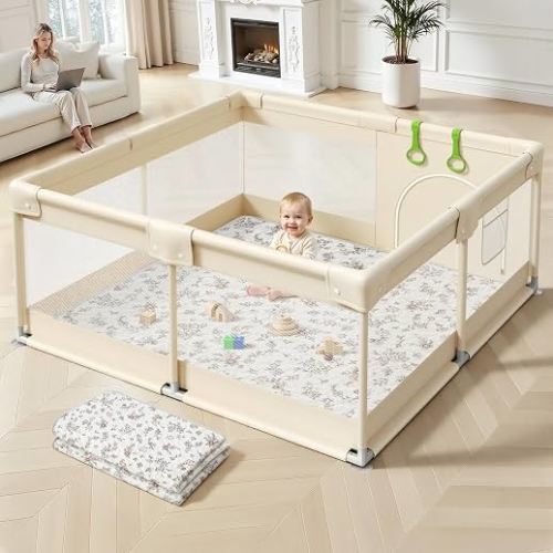 Uanlauo Baby Playpen with Mat, 47×47in Playpen for Babies and Toddlers