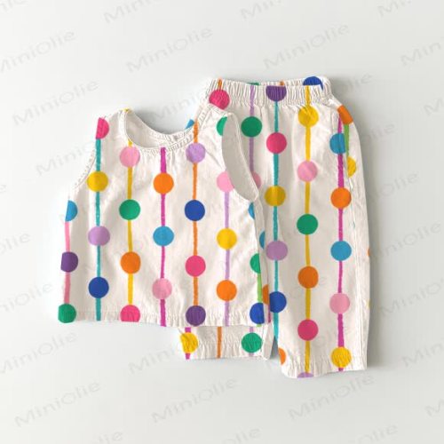 Baby Colorful Polka Dot Stripes 2-Piece Sleeveless Set