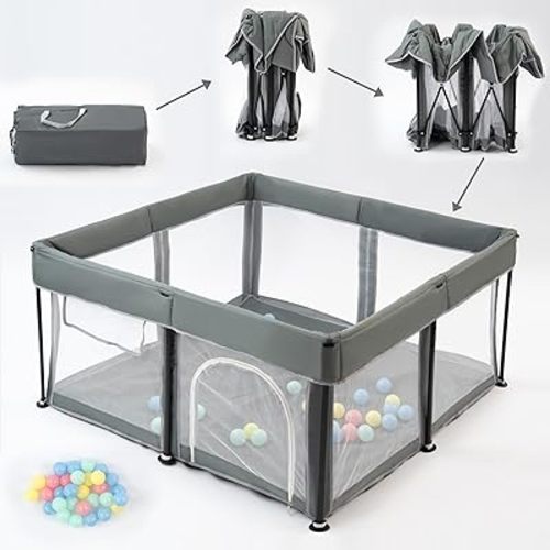TOMBOSS Foldable Baby Playpen 50x50, Collapsible Portable Play Pen for Toddlers 1-3, Indoor Outdoor Baby Playard with Carry Bag