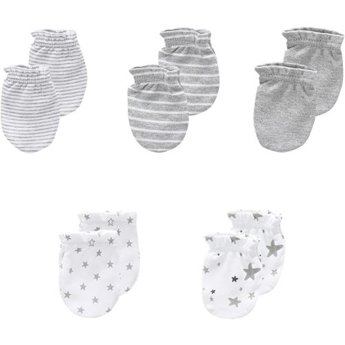 JELYLOVE 5 Pack Unisex New Born Boy Girls Anti Scratch Mittens Cotton Soft Baby Gloves 0-3 Months Infant Essentials