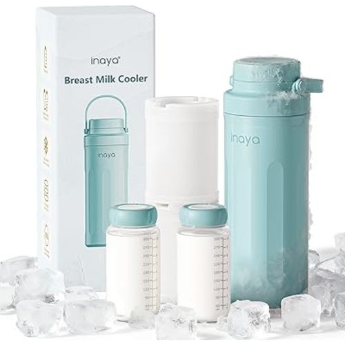 Inaya Portable Breast Milk Cooler Bottle 22oz – Travel Breastmilk Chiller with 24 Hours Cooling, Large Capacity Baby Essentials with 2 Independent Bottles for Breastmilk Storage, Purity Blue​