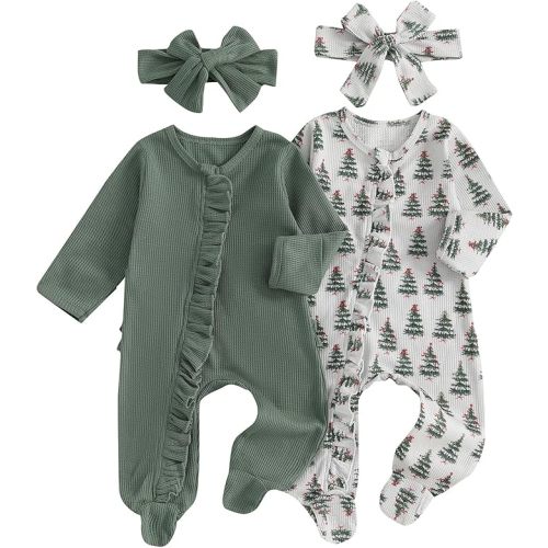 Baby Girl Footies Newborn Zipper Sleeper 2 Pack Ruffle Pajamas Romper Coming Home Outfit