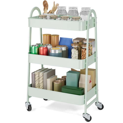 GIANNA 3 Tier Rolling Cart Organizer, Plastic Rolling Cart with Lockable Wheels & Reinforced Handle, Lightweight Utility Cart Storage Cart for Nursery, Kitchen, Bathroom, Craft Room