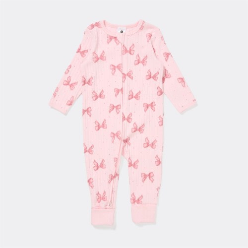 Dymples Baby Bow Print Rib Coverall - Pink - Size 000