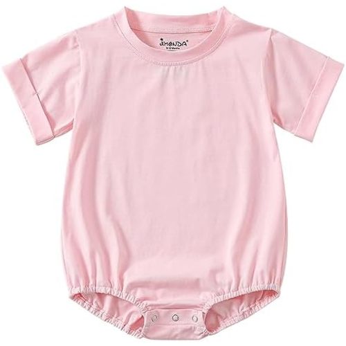 Jimonda Baby Boy Girl Bubble Romper Solid Color Bodysuit Short Sleeve Organic Cotton T-Shirt