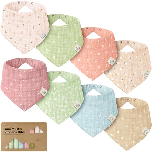 8-Pack Muslin Baby Bibs for Drooling, Teething Bandana Bibs (Wild Bloom) | Muslin Bandana Drool Bibs for Baby Boys, Girls, Newborn, Teething Toddlers, Infant 0-36 Months, Soft Cotton, Extra Absorbent