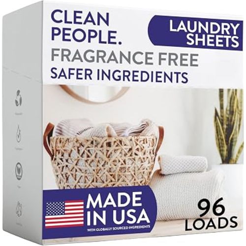 The Clean People Fragrance Free Laundry Detergent Sheets - Laundry Soap - Ultra Concentrated, Recyclable Packaging, Stain Fighting - Fragrance Free, 96 Pack
