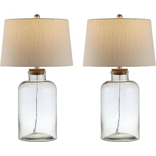 SAFAVIEH Lighting Collection Caden Clear Glass 28-inch Bedroom Living Room Home Office Desk Nightstand Table Lamp Set of 2 (LED Bulbs Included)