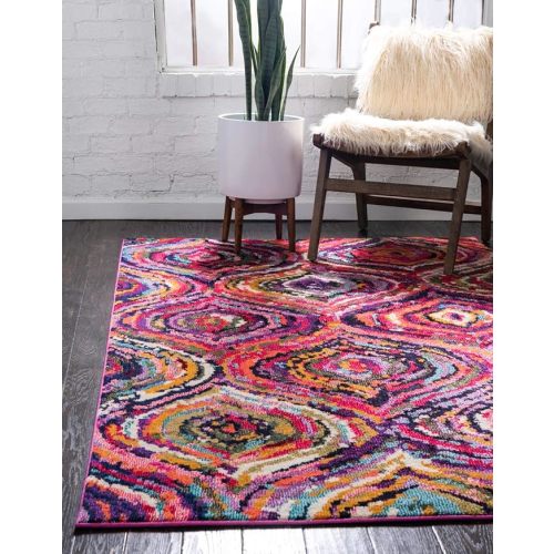 Unique Loom Estrella Collection Colorful, Abstract, Geometric, Gradient, Modern Area Rug (5' 0 x 8' 0 Rectangular, Multi/Pink)