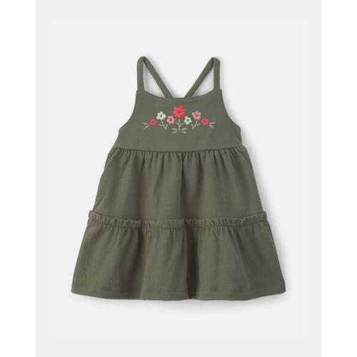Baby Girl Flower Embroidered Sleeveless Dress - Green | Carter's