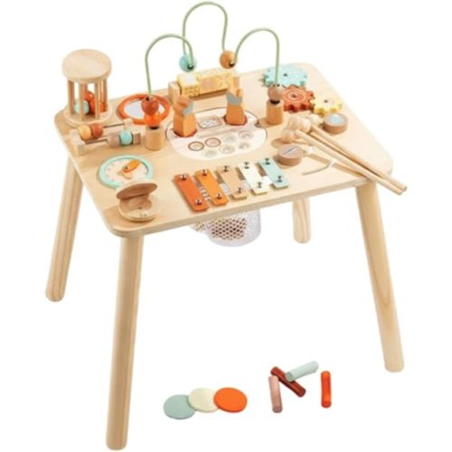 Gralara Multi-Function Built-in Storage Net Wooden Activity Table Kids Furniture Busy Activity Table for Playroom, Children