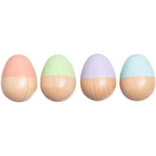 Pearhead Wooden Egg Shaker Baby Toy Set – 4-Piece Montessori Musical Sensory Toy, FSC-Certified Wood Rattle, Develops Rhythm & Fine Motor Skills, Pastel Baby Maracas for Boys and Girls, 0+ Months