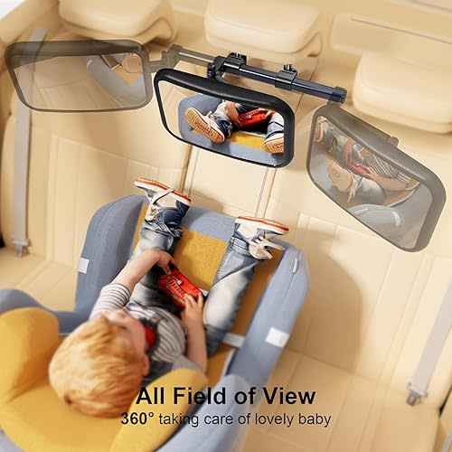 Baby Car Mirror, Stretchable 360° Caring Baby Mirror for Car Seat Rear Facing Seat Infant Shatterproof, Baby Essentials for Newborn, Crash Tested and Certified