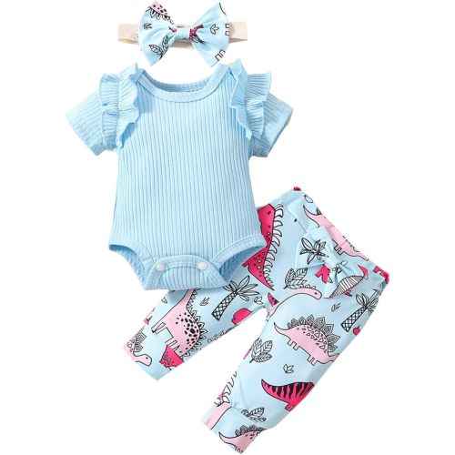 VINUOKER Newborn Baby Girls Outfits Set Infant Girl Dinosaur Clothes Baby Girl Bodysuit Pants Sets For Summer