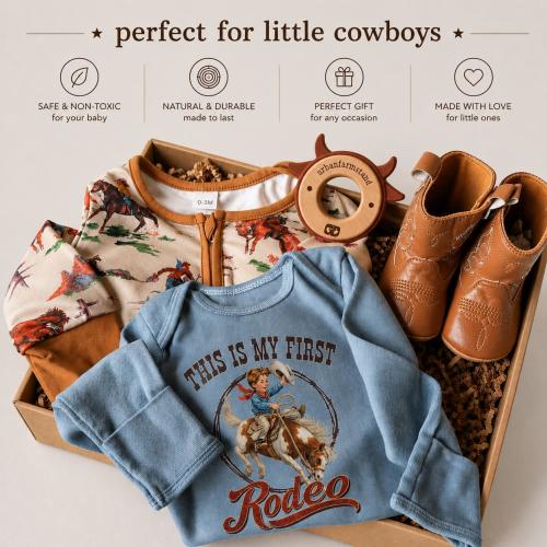 First Rodeo Gift Bundle Western Newborn Set Cowboy Style Blue Sleeper Country Design Infant Package Shower Present Rustic Charm Cowboy Theme
