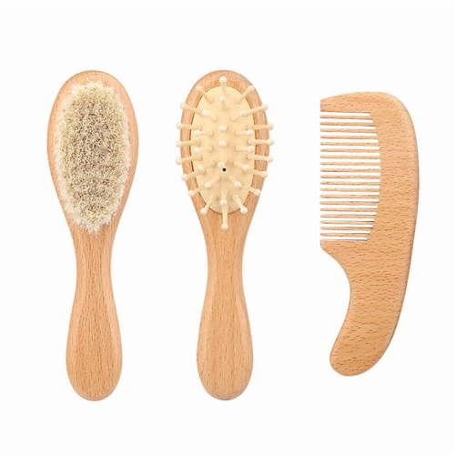 Osfvolr Baby Hair Brush Set for Newborns - Soft Goat Bristle Wooden Baby Brush and Comb Set Newborn Grooming Kit
