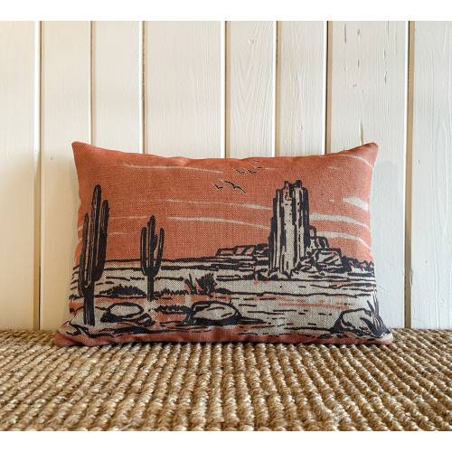 Western Throw Pillow | Southwestern Decor | Cactus Lumbar Pillow | Orange Boho Pillow | 18&quot; W x 12&quot; H |