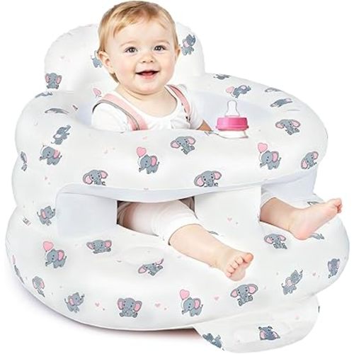Inflatable Baby Seat for 3-36 Months, Baby Seats for Infants for Sitting Up with Back Support Built in Air Pump, Surround Sit Me Up Floor Seat for Baby Chair for Learning Sit, Feeding (Elephant)