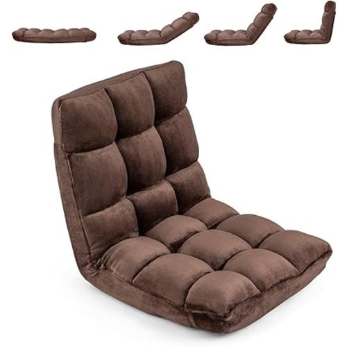 COSTWAY Floor Chair, Video Gaming Chairs with Back Support, Adjustable 14-Position, Alloy Steel Frame, Lazy Sofa Lounge Recliner for Adults Kids (Chocolate)