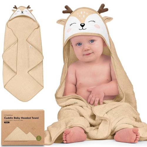 KeaBabies Hooded Baby Towel for Newborn - Soft Absorbent Viscose Derived from Bamboo Large Baby Bath Towels with Hood for Boys, Girls, Toddler, Newborn Bath Essentials (Deer, Regular)