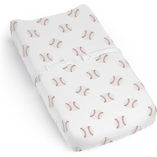 Sweet Jojo Designs Baby Changing Pad Cover Sheet (Baseball Sports) for Boys, Infant/Newborn Diaper Change Table Mat Covers (Red & White Baseballs, Americana Sport, for the Base Balls Patch Collection)
