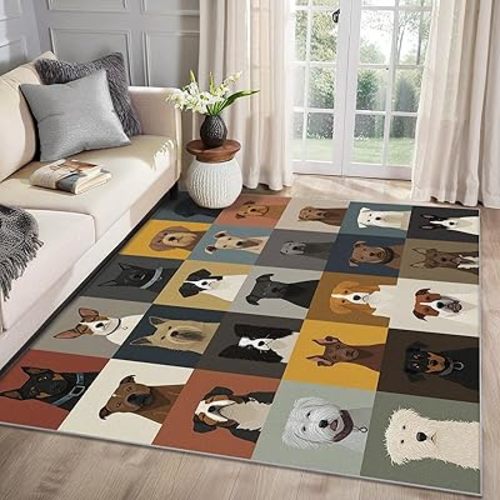 Dog Rugs for Room - Dog Lover Area Rug 4x5, Cute Cartoon Puppy Rugs for Living Room Bedroom, Pet Nursery Playroom Carpet - Washable Non Slip Non Shedding, Dogs Home Decor & Gifts