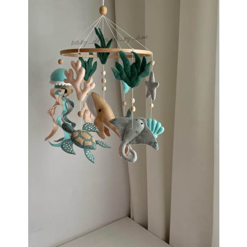 Baby mobile Ocean, Marine decor in the children's room, ocean decor, Marine mobile, Whale, turtle, corals, jellyfish