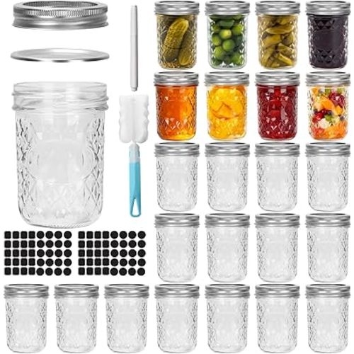 Cehomi Glass Mason Jars 8 oz with Lids - 24 Pack Regular Mouth Canning Jars, Glass Jars for food Storage, Canning, Pickling, Dry Goods, Snacks, Candies,and DIY Projects