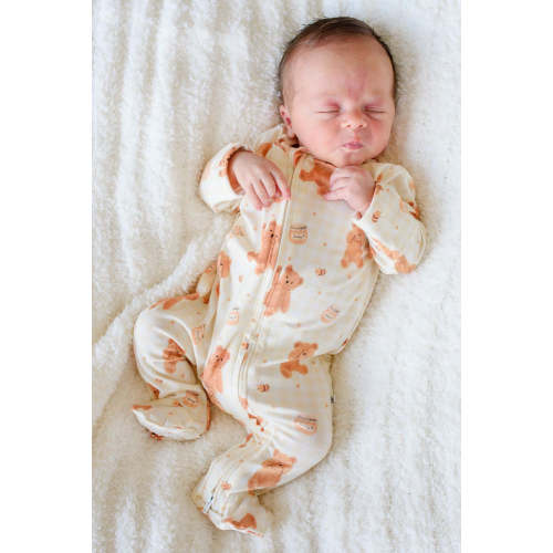 Bamboo Zipper Footie in Honey Bear | Caden Lane