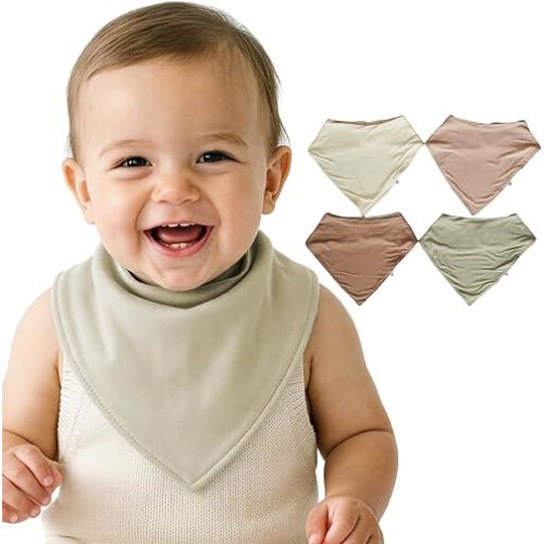 Caden Lane Bandana Bibs, Absorbent Baby Bib for Drooling, Feeding & Teething With Adjustable Double Snap Suitable for Newborns to Toddlers, Gender Neutral Gift for Baby Shower, 4 Pack, Soft Neutrals