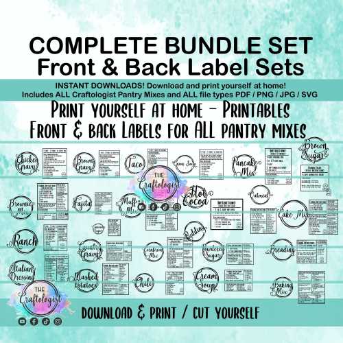 PRINTABLE Complete Bundle 27 Craftologist Pantry Mix Label Sets (54+ labels) pdf/svg/png/jpg Print yourself - Craftologist Pantry Mixes