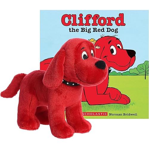 Aurora World 10'' Standing Red Dog Plush and Children's Storybook Gift Set – Soft Stuffed Animal & Bright Illustrated Book