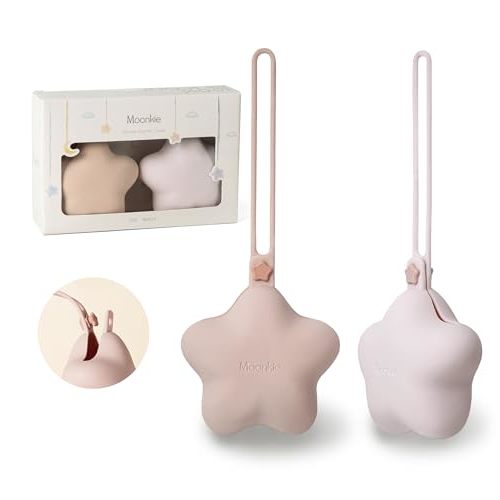 Moonkie Silicone Pacifier Holder Case, Cute Portable Pacifier Storage Case, 2 Pack