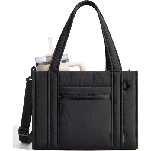 BAGSMART Boxy Tote Bag for Women, Crossbody Bag with Zipper, Crush Bow Purses for Travel Work College