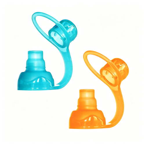 BPPEG Baby Food Pouch Tops 2 Pack, No Spill Flow Control Valve for Baby Led Weaning, 100% Silicone BPA Free Reusable Pouch Holder, Orange and Aqua