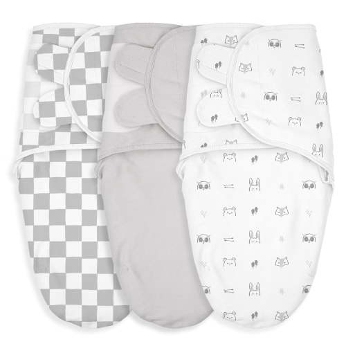 Gllquen Baby Adjustable Easy Swaddle Blanket 100% Organic Cotton Newborn Wrap, 3 Pack for 0-3 Months Infants, Animal Party