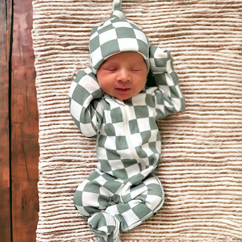 Matcha Milkshake Checkerboard / Organic 2-Way Zip Romper