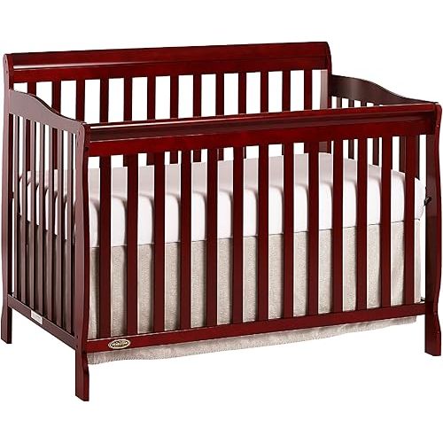 Dream On Me Ashton 4-In-1 Convertible Crib In Cherry, Greenguard Gold, JPMA Certified, Non-Toxic Finishes, Features 4 Mattress Height Settings, Made Of Solid Pinewood