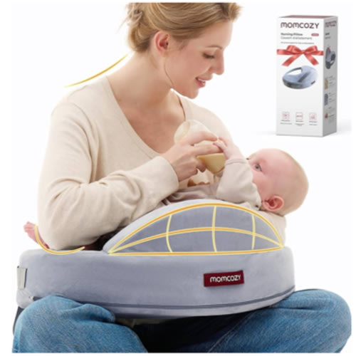 Momcozy Innovative Safety Guard Nursing Pillow - Firm & Springy Memory Foam - Stable, Ergonomic Support & Comfort - Wider Breastfeeding Cushion, Adjustable, Removable Cover, Baby Safety Certified