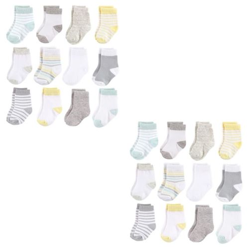 Hudson Baby Cotton Rich Newborn and Terry Socks, Neutral Stripe 24-Piece, 0-6 Months