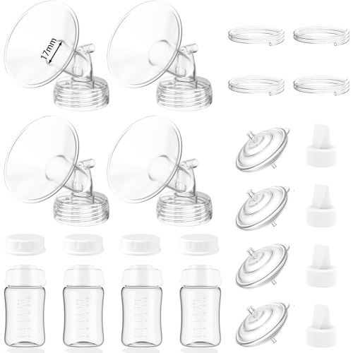 4packs 17mm Full Breast Replacement Pump Parts for Spectra S1 S2 9 Plus Synergy Gold Include 13mm Flange,Valve,Backflow Protector,Tube,Bottle,Caps, Fit for Motif Luna Cimilre Ameda MYA Pump
