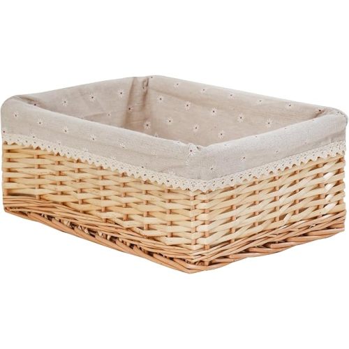 Handcrafted Storage Basket, Hand-woven Wicker Shelf Basket, Natural Willow Materials, Rectangular, 1 Pack, Small Size