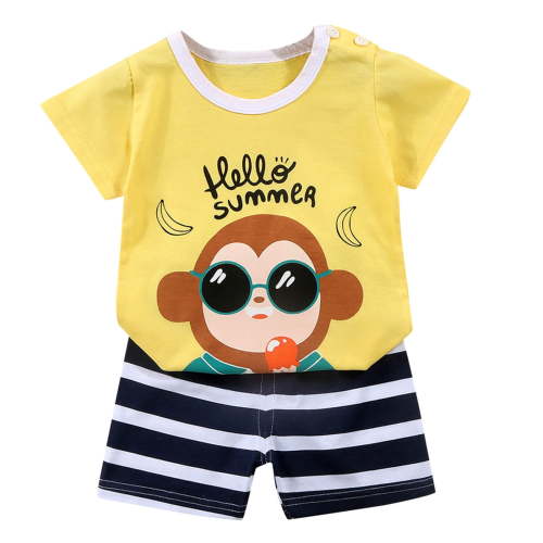 Hienoo Newborn Boys Cartoon Print Cotton Short Sleeve T Shirt Shorts Outfits, Sizes 3-6M