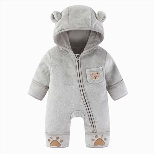 boobe Baby Bear Outfit With Fold Over Mittens Footies Thin Fleece Romper Hooded Jumpsuit Winter Coat Girls Boys