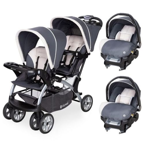 Baby Trend Sit N Stand Compact Easy Fold Double Stroller with 2 Baby Infant Car Seat Carriers and Cozy Cover