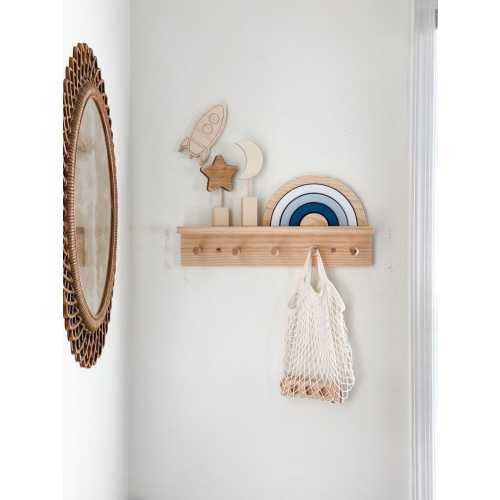 Natural Wood Rainbow Decor: Boho Nursery Shelf, 5-Piece