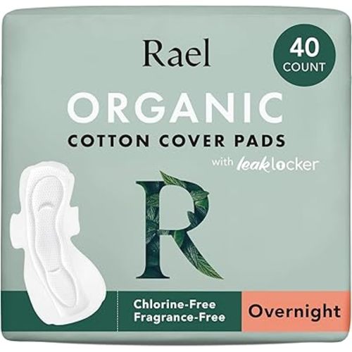 Rael Pads for Women, Organic Cotton Cover - Period Pads with Wings, Feminine Care, Sanitary Napkins, Heavy Absorbency, Unscented, Ultra Thin (Overnight, 40 Count)