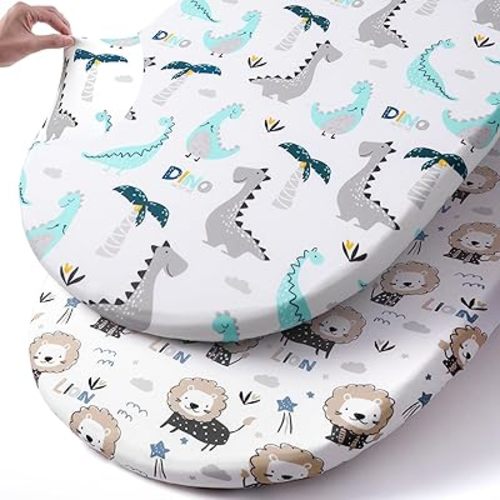 BROLEX Bassinet Sheet Set 2 Pack Ultra Soft Dinosaur Lion